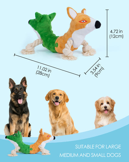 UNISE Squeaky Dog Toys, Funny Stuffed Dog Toys for Large, Medium, Small, Puppy Chew Toys for Teething, Tug of War, Plush Dog Toys for Aggressive Chewers, Durable Interactive Pet Toys with Cotton Rope